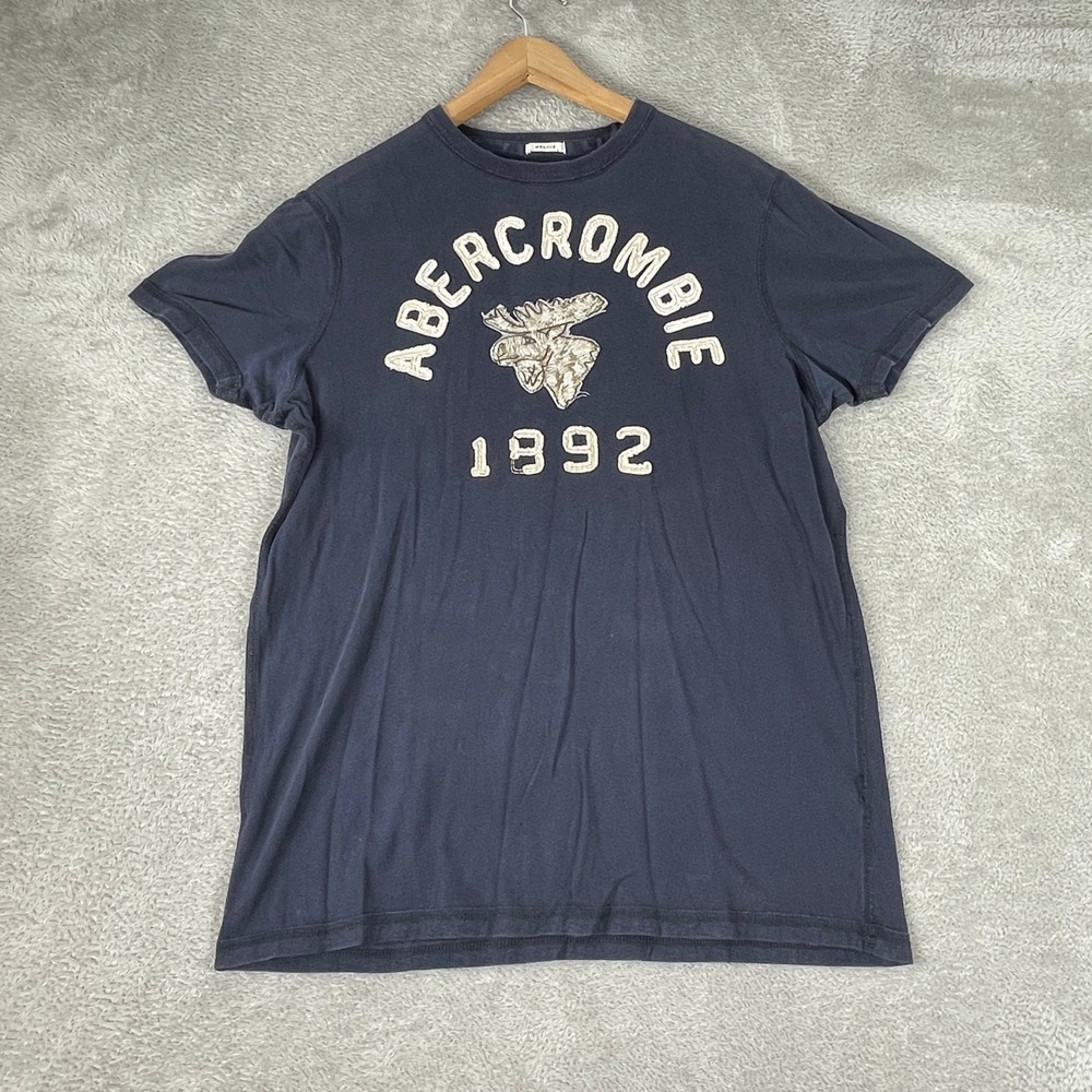 Abercrombie & Fitch Shirt Mens XL Navy Blue Y2K Muscle Fit Moose Applique